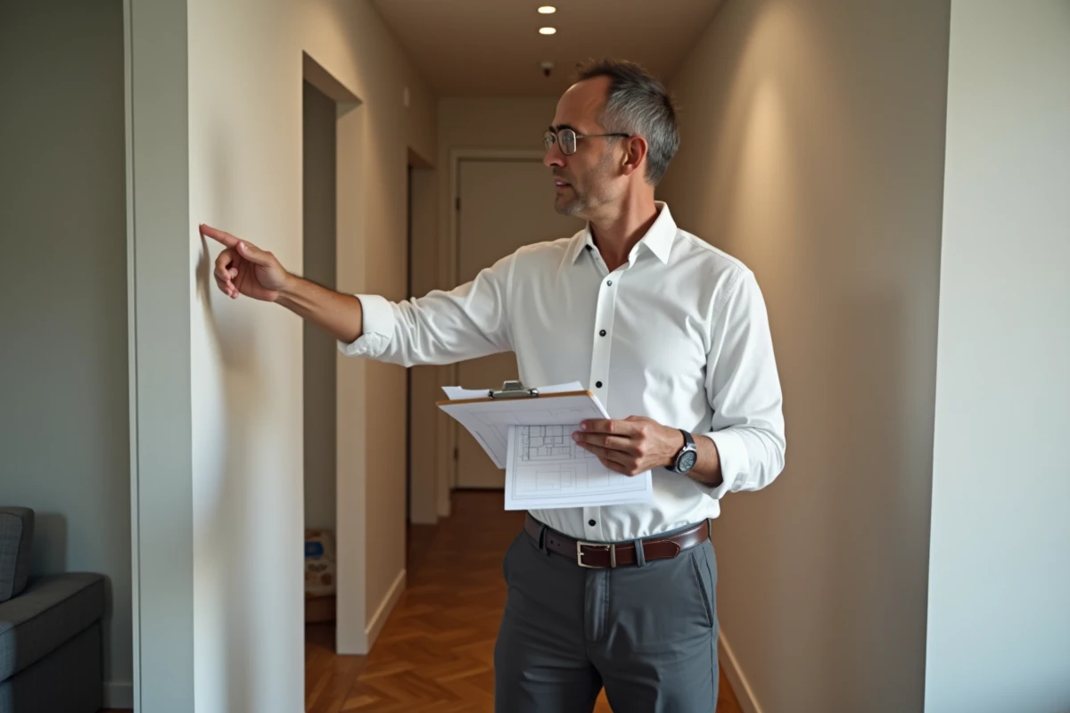 Agent immobilier présentant la configuration d'un T1bis avec espace nuit séparé par une demi-cloison