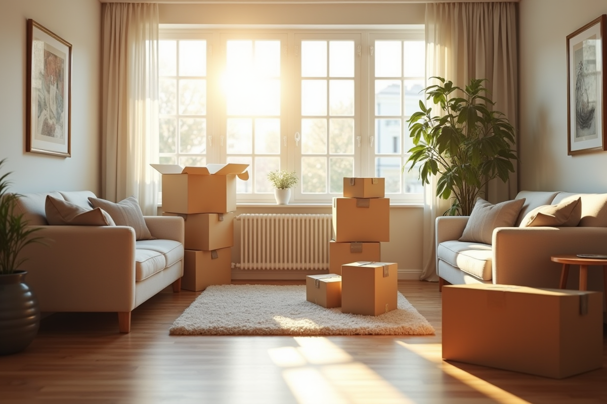 Intérieur d appartement avec cartons en préparation de déménagement