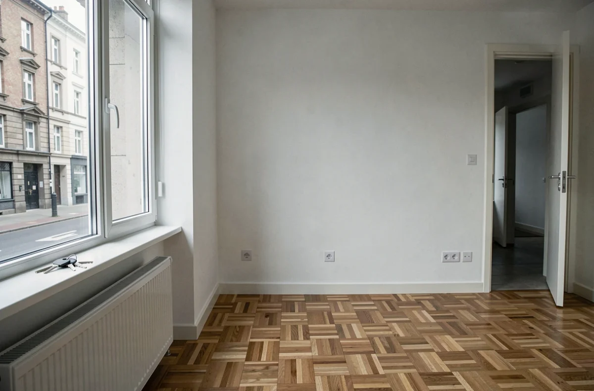 Appartement vide avec clés sur le rebord de fenêtre illustrant un logement non occupant à assurer