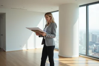 Femme architecte dans un appartement moderne et lumineux
