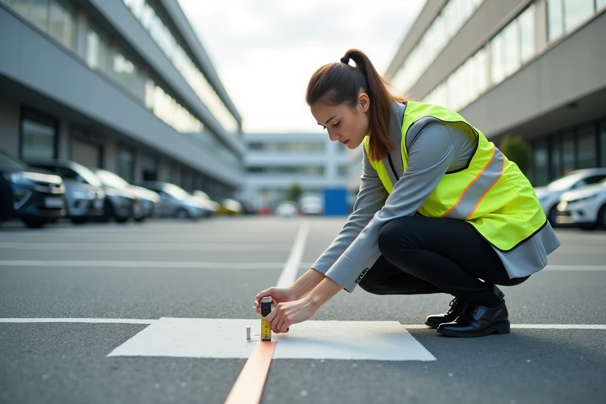 Jeune architecte v&eacute;rifiant les dimensions d