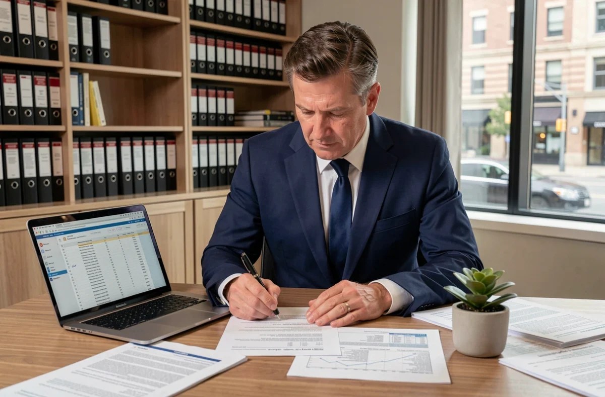 Avocat en droit immobilier analysant un bail professionnel avec indices ILC et ILAT sur son bureau