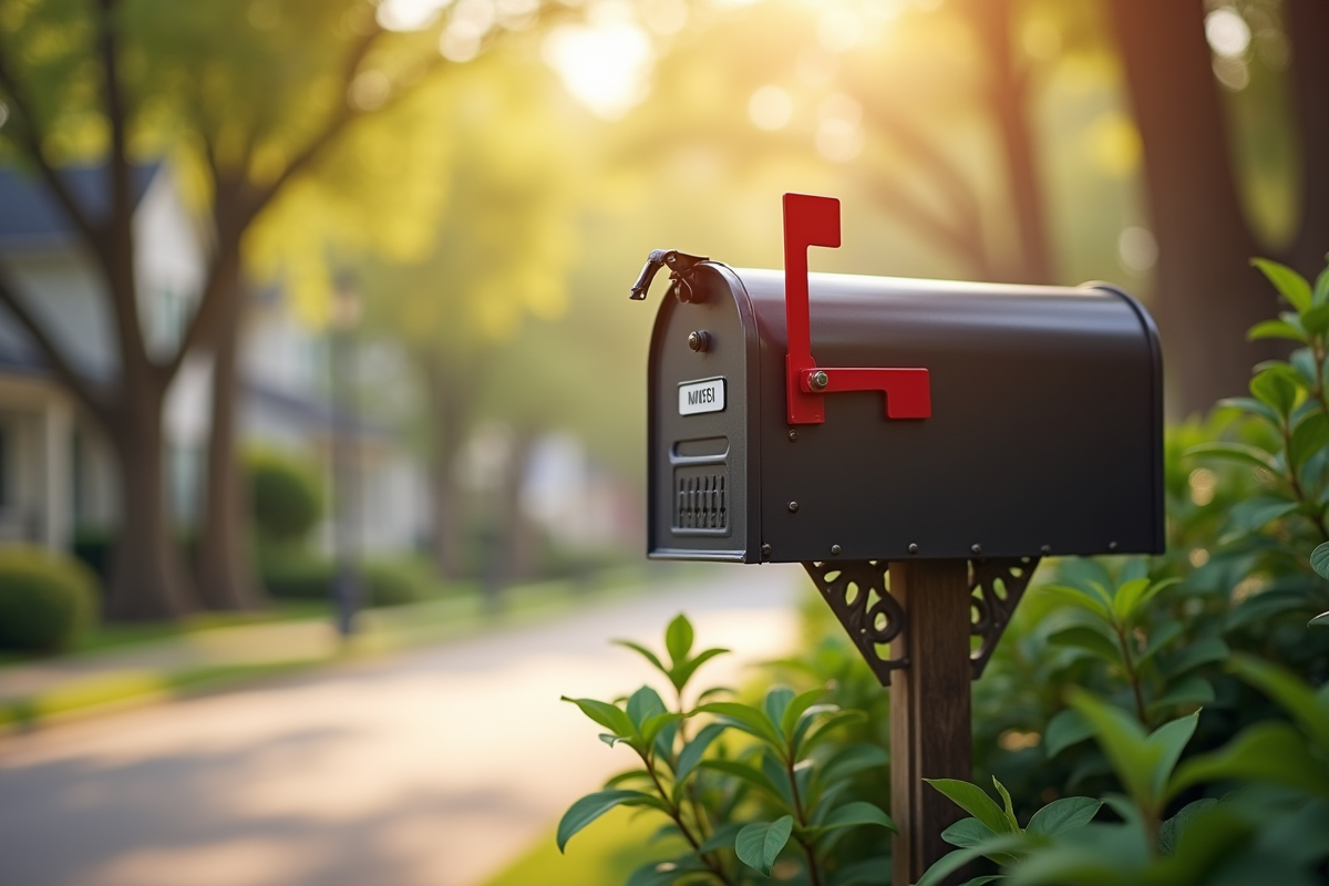 Boite aux lettres avec une nouvelle adresse ensoleillee