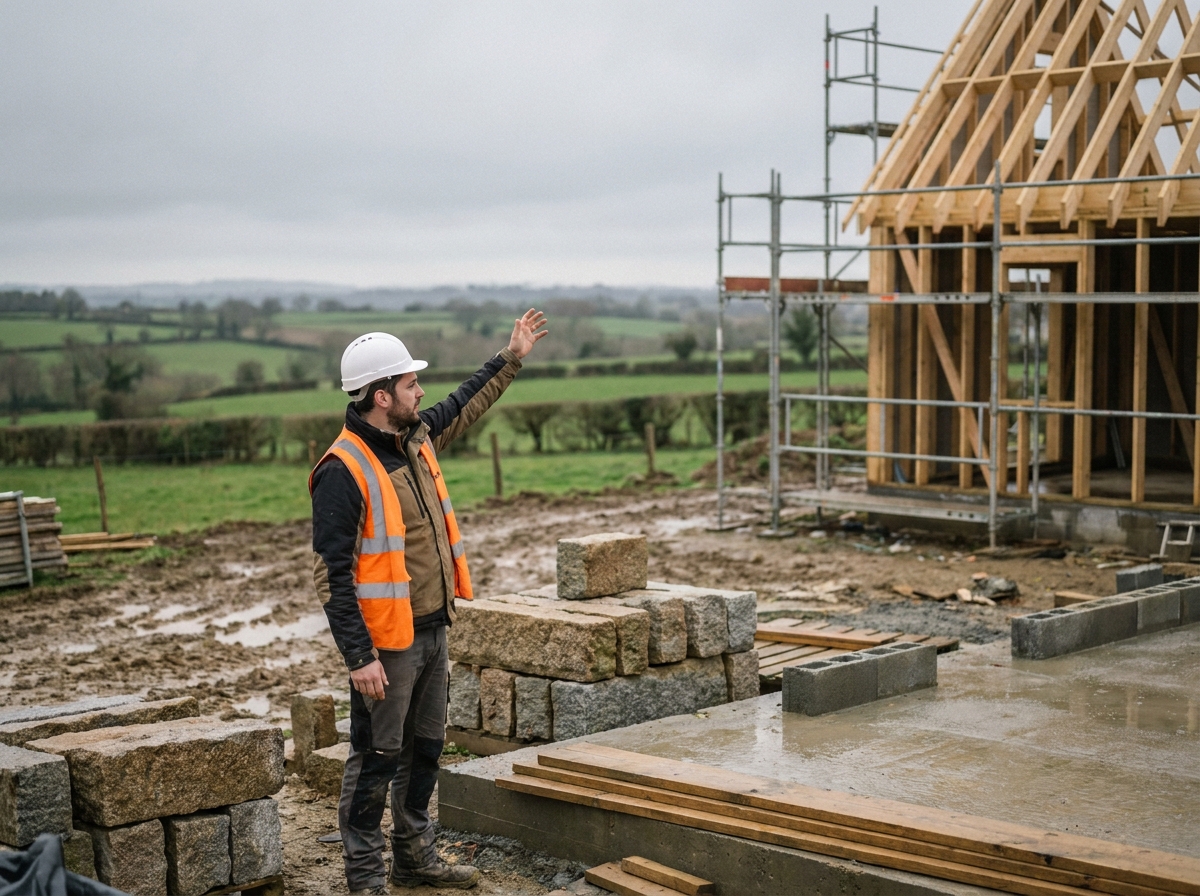Chef de chantier supervisant la construction d'une maison individuelle en Ille-et-Vilaine