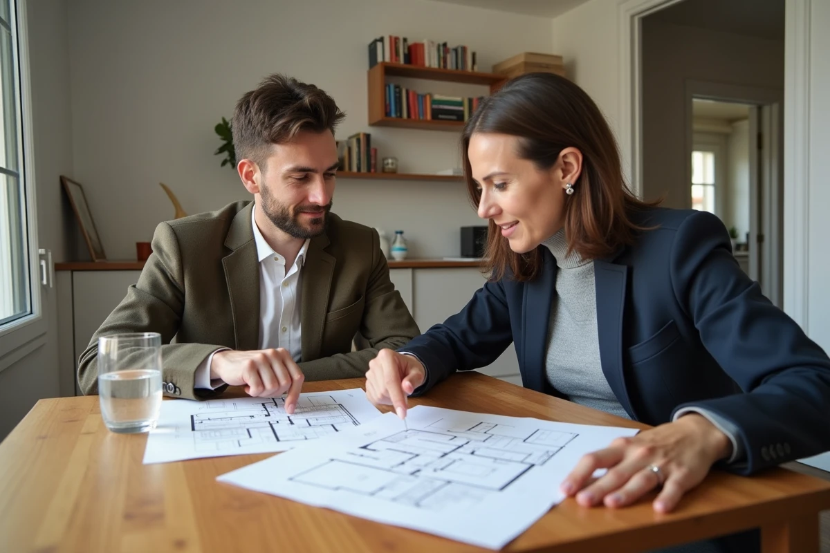Couple comparant les plans d'un T1 et d'un T1bis pour choisir leur location à Paris