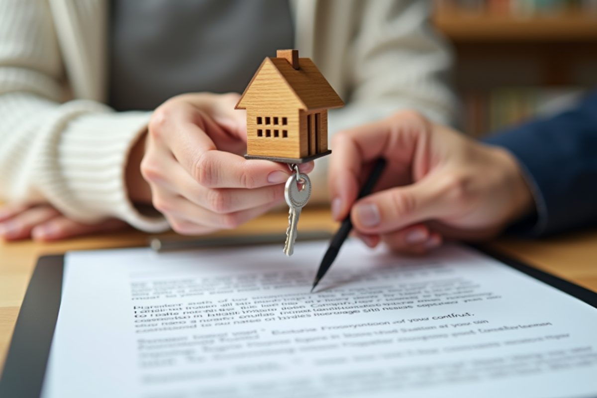 Main passant une clé de maison en bois lors d