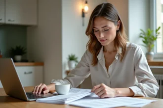 Femme lisant des avis imprimés à la maison pour l'article