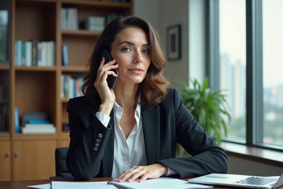 Femme d affaires parlant au téléphone dans un bureau moderne