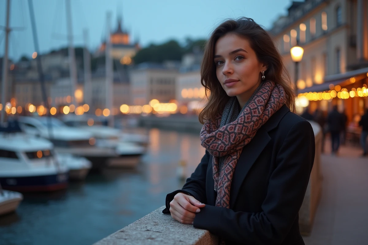 Jeune femme au VieuxPort de Mille au coucher du soleil