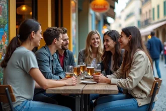 Groupe d'amis dans un café de Cours Julien à Mille