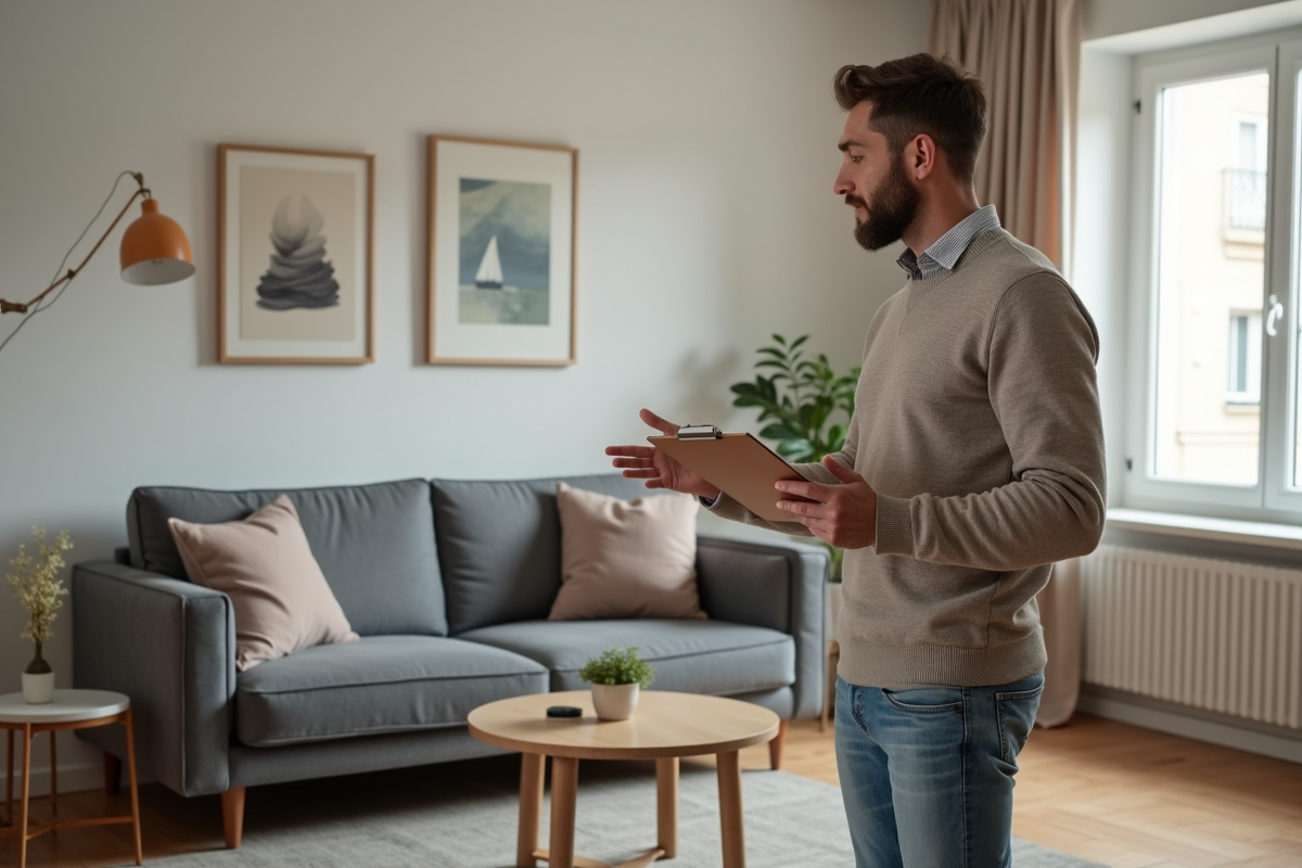 Homme détendu expliquant un certificat SIRET dans un salon accueillant