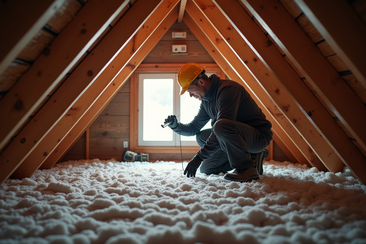 Expert en isolation inspectant les ventilations du toit