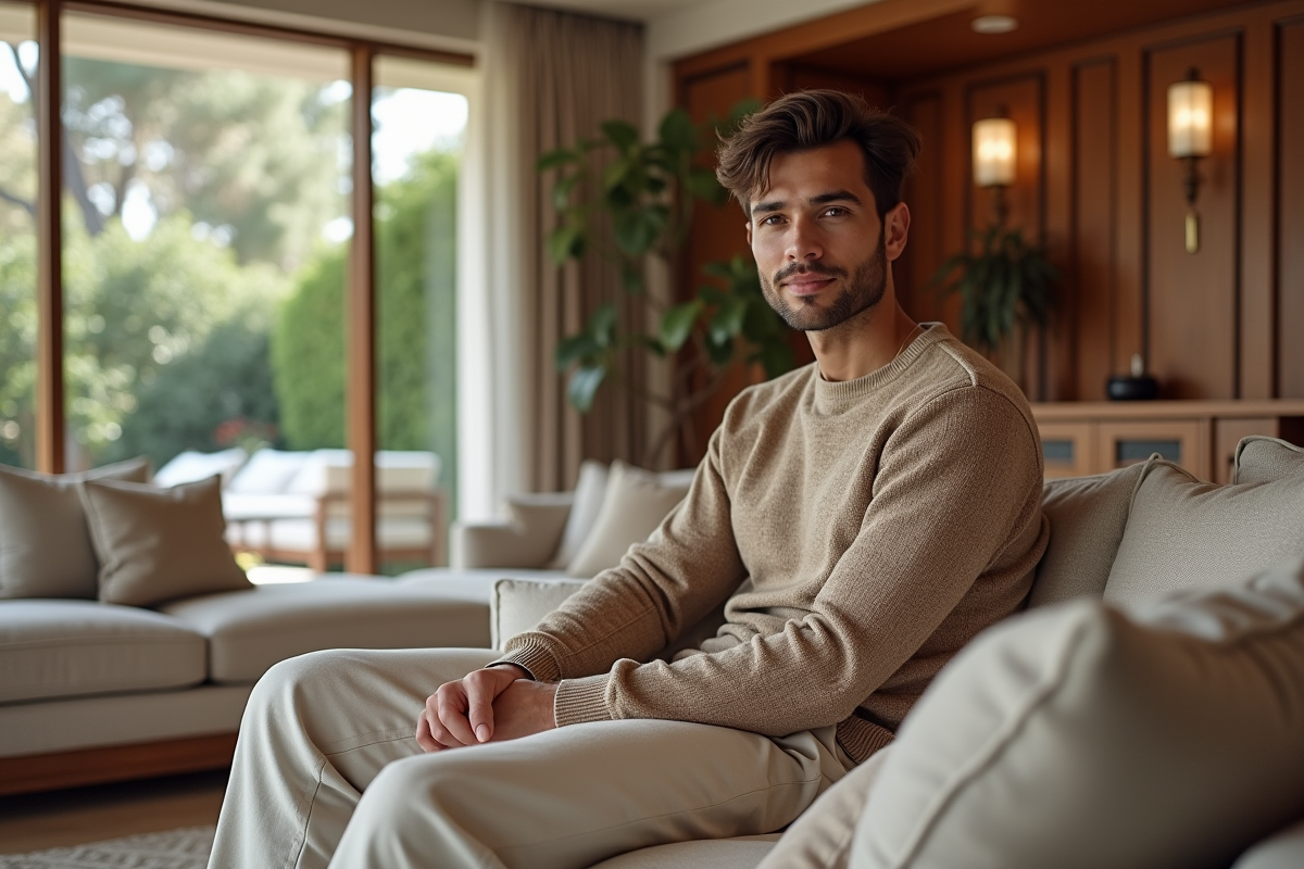 Jeune homme professionnel dans salon élégant avec vue