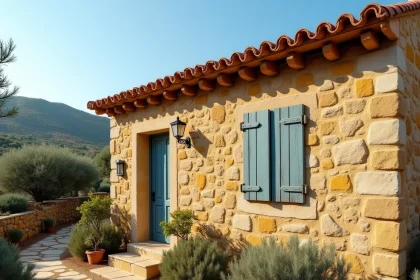 Maison en pierre traditionnelle à vendre en Corse du Sud entourée de végétation méditerranéenne, idéale pour un investissement locatif