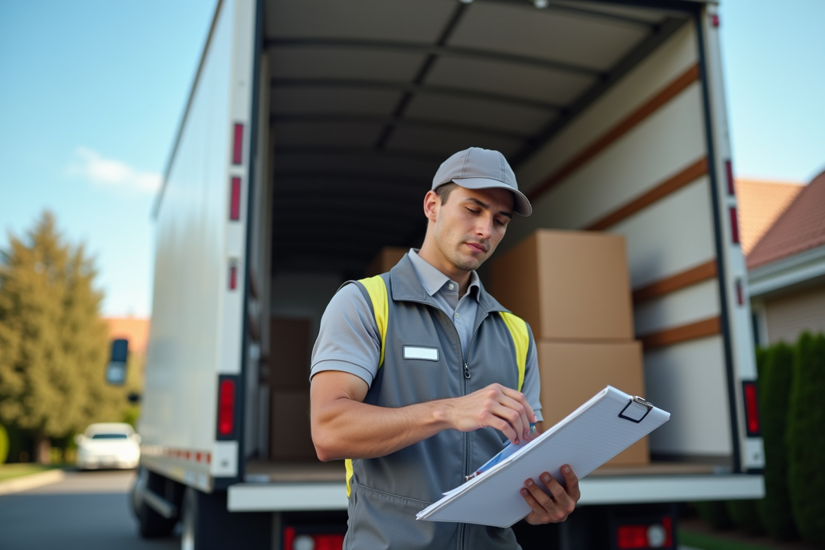 Professionnel en uniforme chargeant un meuble dans un camion