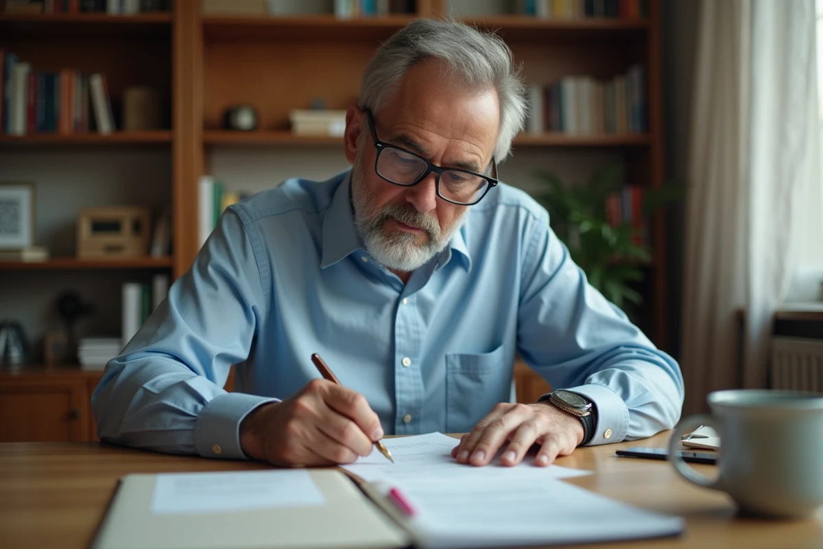 Homme rédigeant une lettre formelle pour se désengager en tant que garant locatif