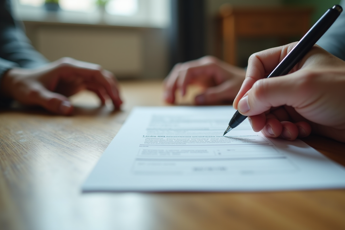 Gros plan sur des mains remplissant un formulaire de déclaration d