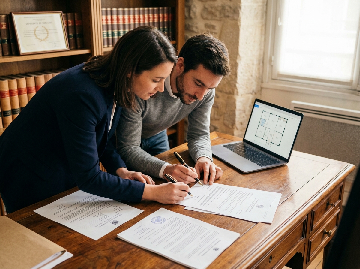 Signature d'un acte d'achat immobilier neuf chez le notaire pour un logement à Choisy-le-Roi