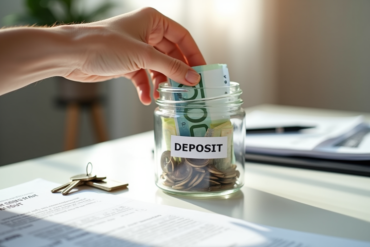 Main déposant des euros dans un jarre de depot de location